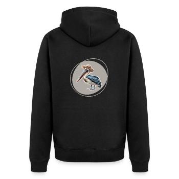 Pelikan im Urlaub - Unisex Premium Bio Zip Hoodie - Schwarz - Hinten - Nico (187cm)