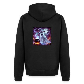 Chat fantôme sorcier mystérieux - Veste à capuche bio Premium Unisexe - noir - Dos - Nico (187cm)