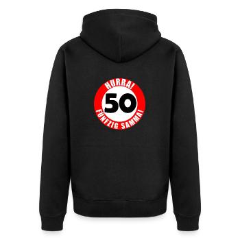 50. Geburtstag Hurra lustiger Spruch - Unisex Premium Bio Zip Hoodie - Schwarz - Hinten - Nico (187cm)
