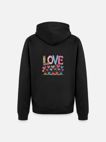 LOVE - Herzblumen - Unisex Premium Bio Zip Hoodie - Schwarz