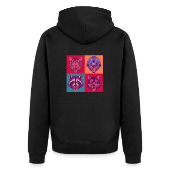 Pop-art Tiere Cat Wolf Waschbär Delphin Halloween - Unisex Premium Bio Zip Hoodie - Schwarz - Hinten - Nico (187cm)