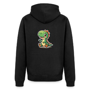 DINOSAURIER - Unisex Premium Bio Zip Hoodie - Schwarz - Hinten - Nico (187cm)