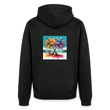 Vibrant Palm Trees on a Tropical Beach - Unisex Premium Organic Zip Hoodie - black - Back - Nico (187cm)