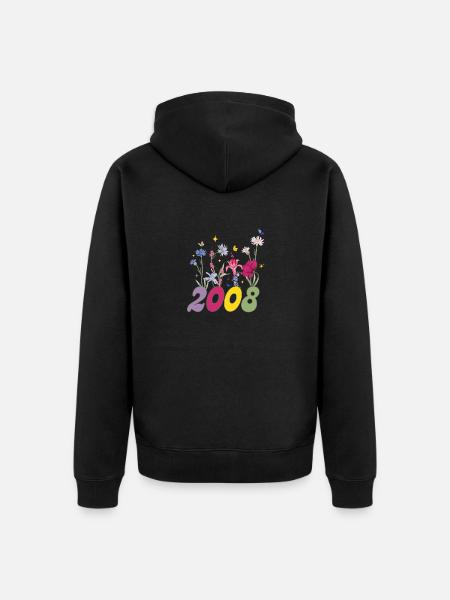 Year of birth 2008 wildflowers - Unisex Premium Organic Zip Hoodie - black