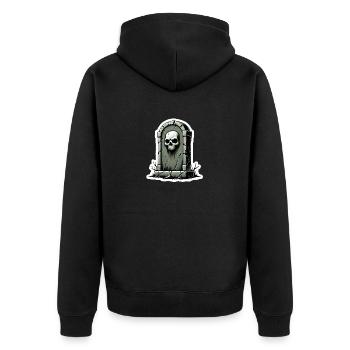 Grabstein - Unisex Premium Bio Zip Hoodie - Schwarz - Hinten - Nico (187cm)