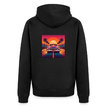 Retro Car at Sunset with Palm Trees - Unisex Premium Organic Zip Hoodie - black - Back - Nico (187cm)