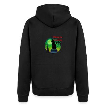 Katze wartet auf Halloween - Unisex Premium Bio Zip Hoodie - Schwarz - Hinten - Nico (187cm)