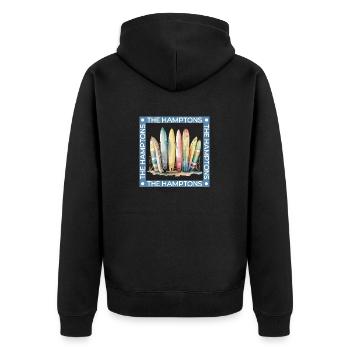 Surfen in den Hamptons - Unisex Premium Bio Zip Hoodie - Schwarz - Hinten - Nico (187cm)
