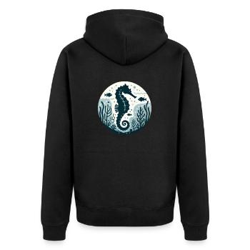 Seepferd - Unisex Premium Bio Zip Hoodie - Schwarz - Hinten - Nico (187cm)