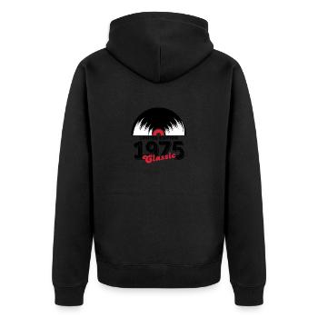 Limitierte Auflage 1975 Klassisches Vinyl - Unisex Premium Bio Zip Hoodie - Schwarz - Hinten - Nico (187cm)