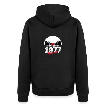 Limitierte Auflage 1977 Klassisches Vinyl - Unisex Premium Bio Zip Hoodie - Schwarz - Hinten - Nico (187cm)