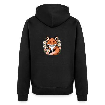 Fox Fox Flowers Cute Gift Animal Love for Women - Unisex Premium Organic Zip Hoodie - black - Back - Nico (187cm)
