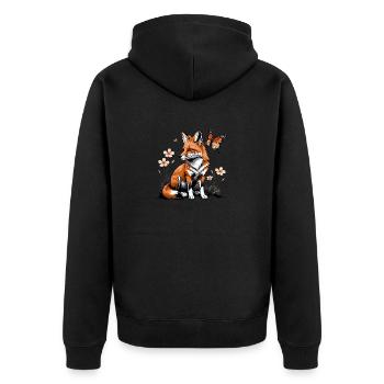 Fox Fox Flowers Cute Gift Animal Love for Women - Unisex Premium Organic Zip Hoodie - black - Back - Nico (187cm)
