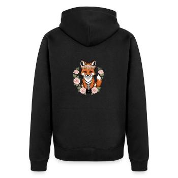 Fox Fox Flowers Cute Gift Animal Love for Women - Unisex Premium Organic Zip Hoodie - black - Back - Nico (187cm)