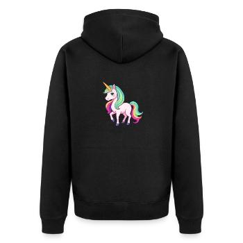 Mystisches Regenbogen Einhorn Pferd Fantasie - Unisex Premium Bio Zip Hoodie - Schwarz - Hinten - Nico (187cm)