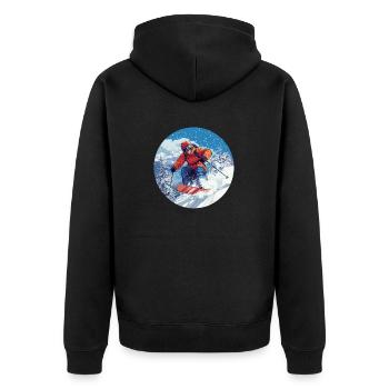 Abenteuer im Schnee: Spüre den Adrenalinkick! - Unisex Premium Bio Zip Hoodie - Schwarz - Hinten - Nico (187cm)