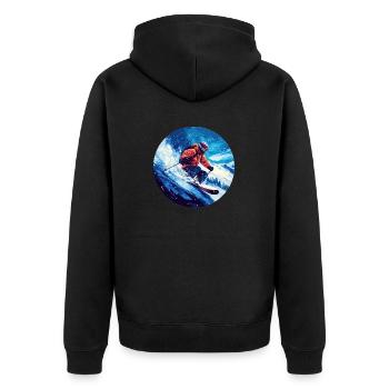 Feel the rush in the snow: Your adventure day begins - Unisex Premium Organic Zip Hoodie - black - Back - Nico (187cm)