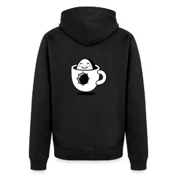 Design "Cosmic Cuppa" - Unisex Premium Bio Zip Hoodie - Schwarz - Hinten - Nico (187cm)