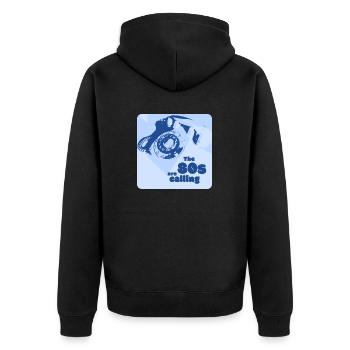 The 80s are calling - Variant Blue - Unisex Premium Organic Zip Hoodie - black - Back - Nico (187cm)