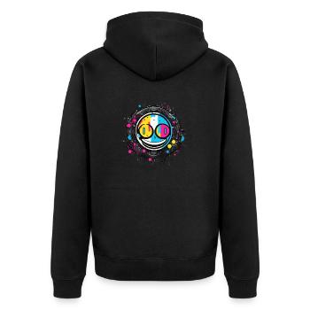 "Smile Cyberpunk" - Vinyl und Underground Style - Unisex Premium Bio Zip Hoodie - Schwarz - Hinten - Nico (187cm)