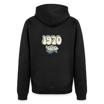 Retro-Geschenkidee aus den 1970er Jahren - Unisex Premium Bio Zip Hoodie - Schwarz - Hinten - Nico (187cm)