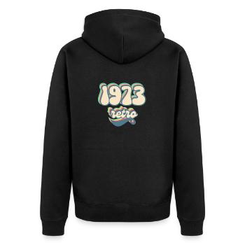 1973 Retro Geschenkidee - Unisex Premium Bio Zip Hoodie - Schwarz - Hinten - Nico (187cm)