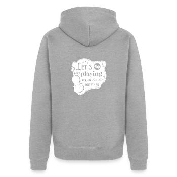 Let's go musizieren - Geige - weiß - Unisex Premium Bio Zip Hoodie - Grau meliert - Hinten - Nico (187cm)