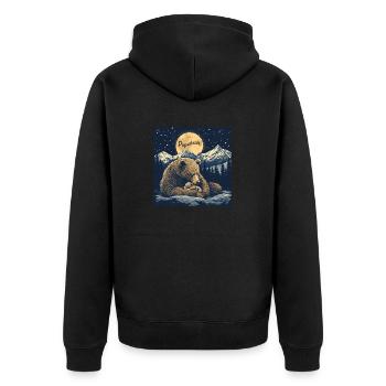 Der in sich ruhende Papabear - Unisex Premium Bio Zip Hoodie - Schwarz - Hinten - Nico (187cm)