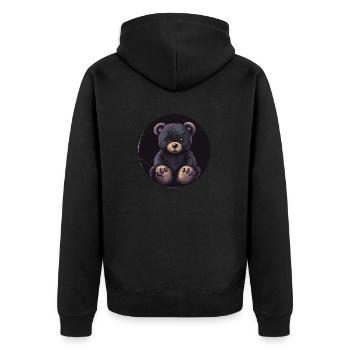 Zauberhafter Teddy: Dunkle Eleganz - Unisex Premium Bio Zip Hoodie - Schwarz - Hinten - Nico (187cm)