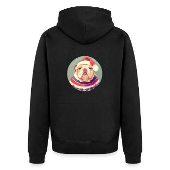Christmas motif with an English bulldog - Unisex Premium Organic Zip Hoodie - black - Back - Nico (187cm)