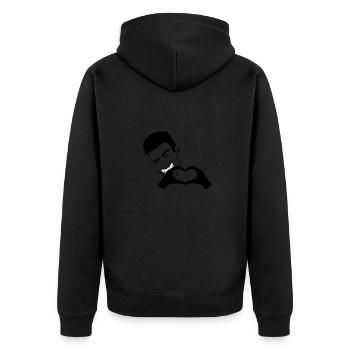 Handherz - Unisex Premium Bio Zip Hoodie - Schwarz - Hinten - Nico (187cm)