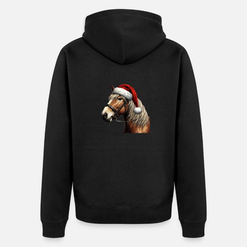 Julehest med julehat - Premium økologisk unisex-hættejakke - sort