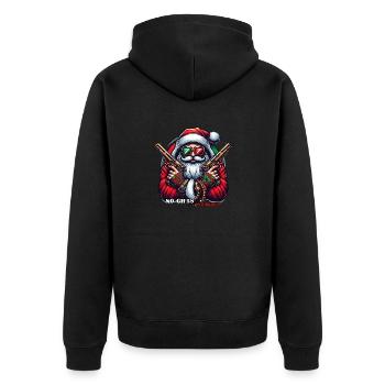 Gangster Santa mit Pistolen und lustigem Spruch - Unisex Premium Bio Zip Hoodie - Schwarz - Hinten - Nico (187cm)