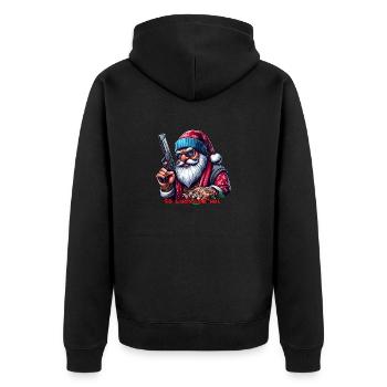 Santa mit Pistole und lustigem Spruch - Unisex Premium Bio Zip Hoodie - Schwarz - Hinten - Nico (187cm)