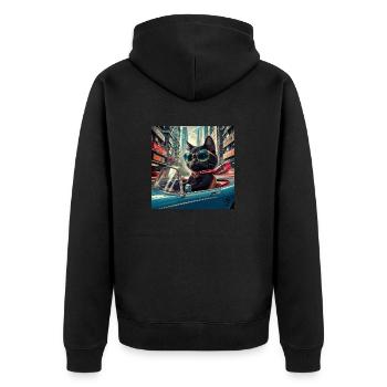 Cat on tour - I love Hong Kong! - Unisex Premium Bio Zip Hoodie - Schwarz - Hinten - Nico (187cm)