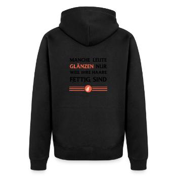 Design "Greasy Shine" - Unisex Premium Bio Zip Hoodie - Schwarz - Hinten - Nico (187cm)