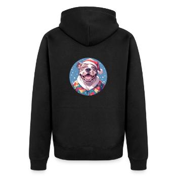 Weihnachtsmotiv mit einem Staffy - Unisex Premium Bio Zip Hoodie - Schwarz - Hinten - Nico (187cm)