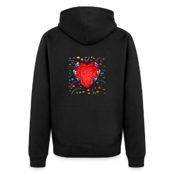 Herz - Unisex Premium Bio Zip Hoodie - Schwarz - Hinten - Nico (187cm)