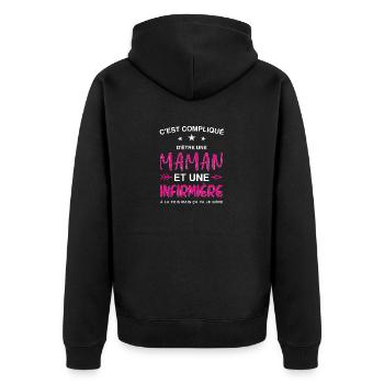 Mama und Krankenschwester - Unisex Premium Bio Zip Hoodie - Schwarz - Hinten - Nico (187cm)