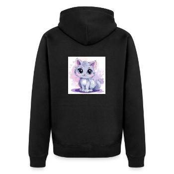 Cute Cat Anime with Big Eyes - Unisex Premium Organic Zip Hoodie - black - Back - Nico (187cm)