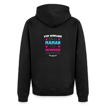 Mama und Krankenschwester - Unisex Premium Bio Zip Hoodie - Schwarz - Hinten - Nico (187cm)