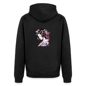 Japanische Frau Porträt Geisha Tradition Kultur A - Unisex Premium Bio Zip Hoodie - Schwarz - Hinten - Nico (187cm)