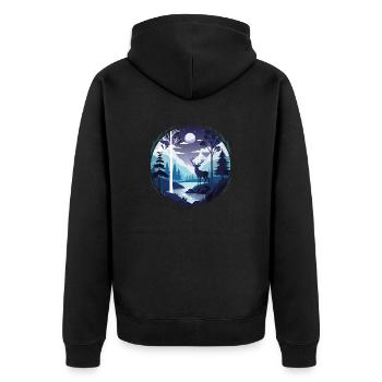 Hirsch Silhouette - Unisex Premium Bio Zip Hoodie - Schwarz - Hinten - Nico (187cm)