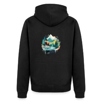 Bär Tier Tier Natur Im Freien Aquarell - Unisex Premium Bio Zip Hoodie - Schwarz - Hinten - Nico (187cm)