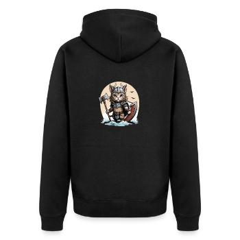 Cat Wikinger Viking Katze Geschenk Süß - Unisex Premium Bio Zip Hoodie - Schwarz - Hinten - Nico (187cm)