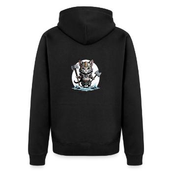 Cat Wikinger Viking Katze Geschenk Süß - Unisex Premium Bio Zip Hoodie - Schwarz - Hinten - Nico (187cm)