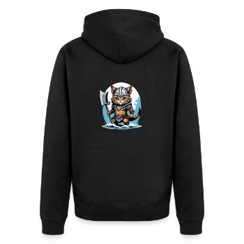 Cat Wikinger Viking Katze Geschenk Süß - Unisex Premium Bio Zip Hoodie - Schwarz - Hinten - Nico (187cm)