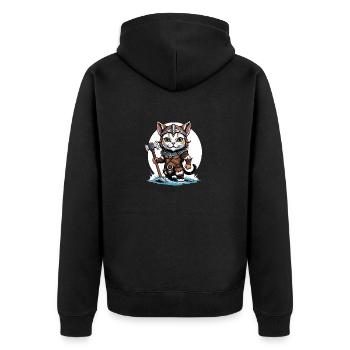 Cat Wikinger Viking Katze Geschenk Süß - Unisex Premium Bio Zip Hoodie - Schwarz - Hinten - Nico (187cm)