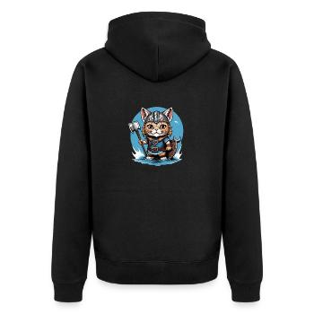 Cat Wikinger Viking Katze Geschenk Süß - Unisex Premium Bio Zip Hoodie - Schwarz - Hinten - Nico (187cm)