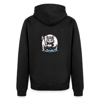 Cat Wikinger Viking Katze Geschenk Süß - Unisex Premium Bio Zip Hoodie - Schwarz - Hinten - Nico (187cm)